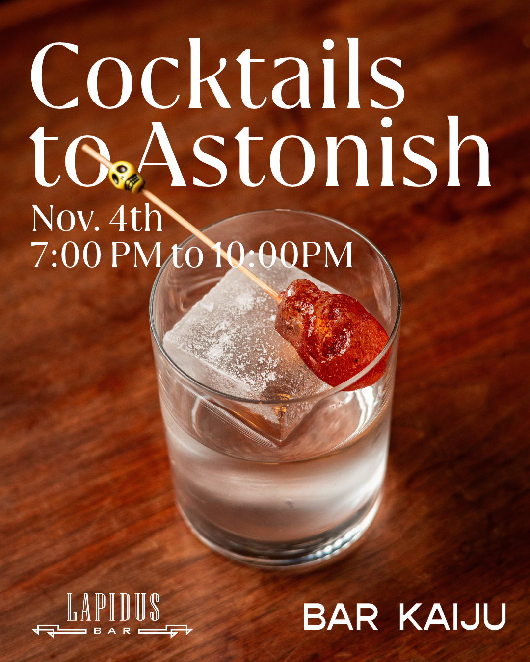 Cocktails to Astonish — skull garnish cocktail
