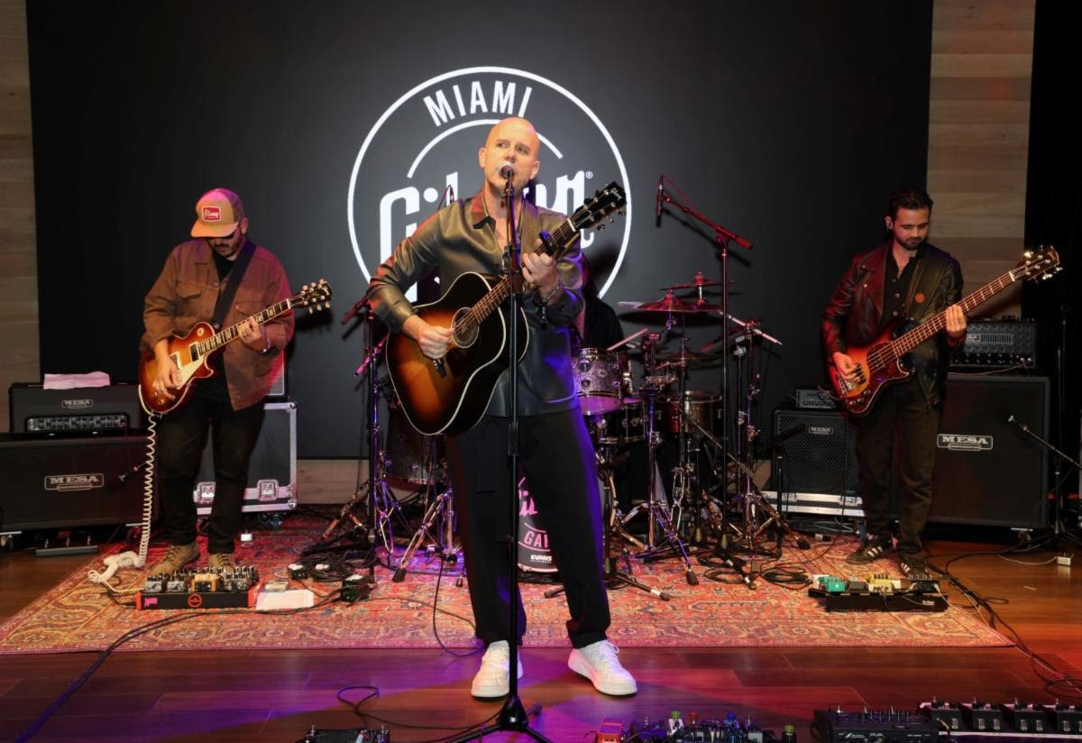 Gian Marco performs live at the Gibson Garage Miami grand opening.