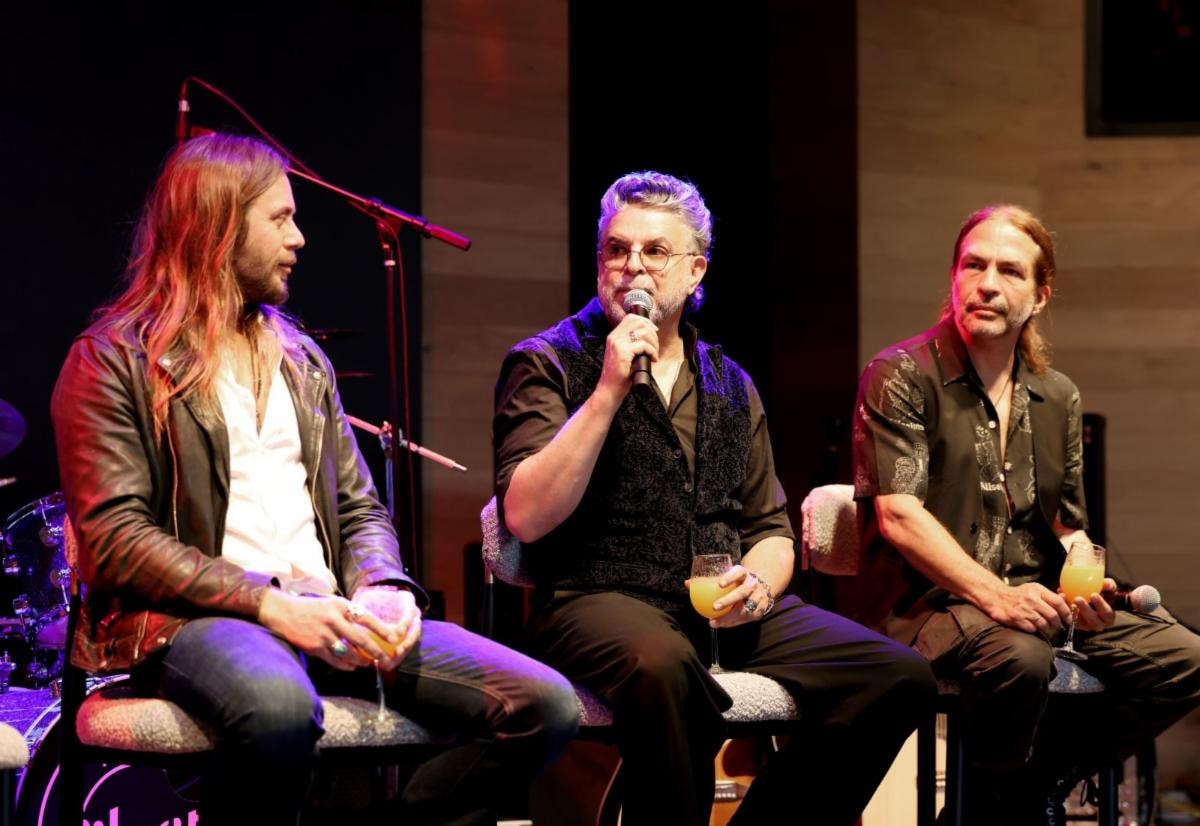Nico Bereciartua, Luis Enrique, and Sergio Vallín at the "In Conversation" music panel at Gibson Garage Miami.