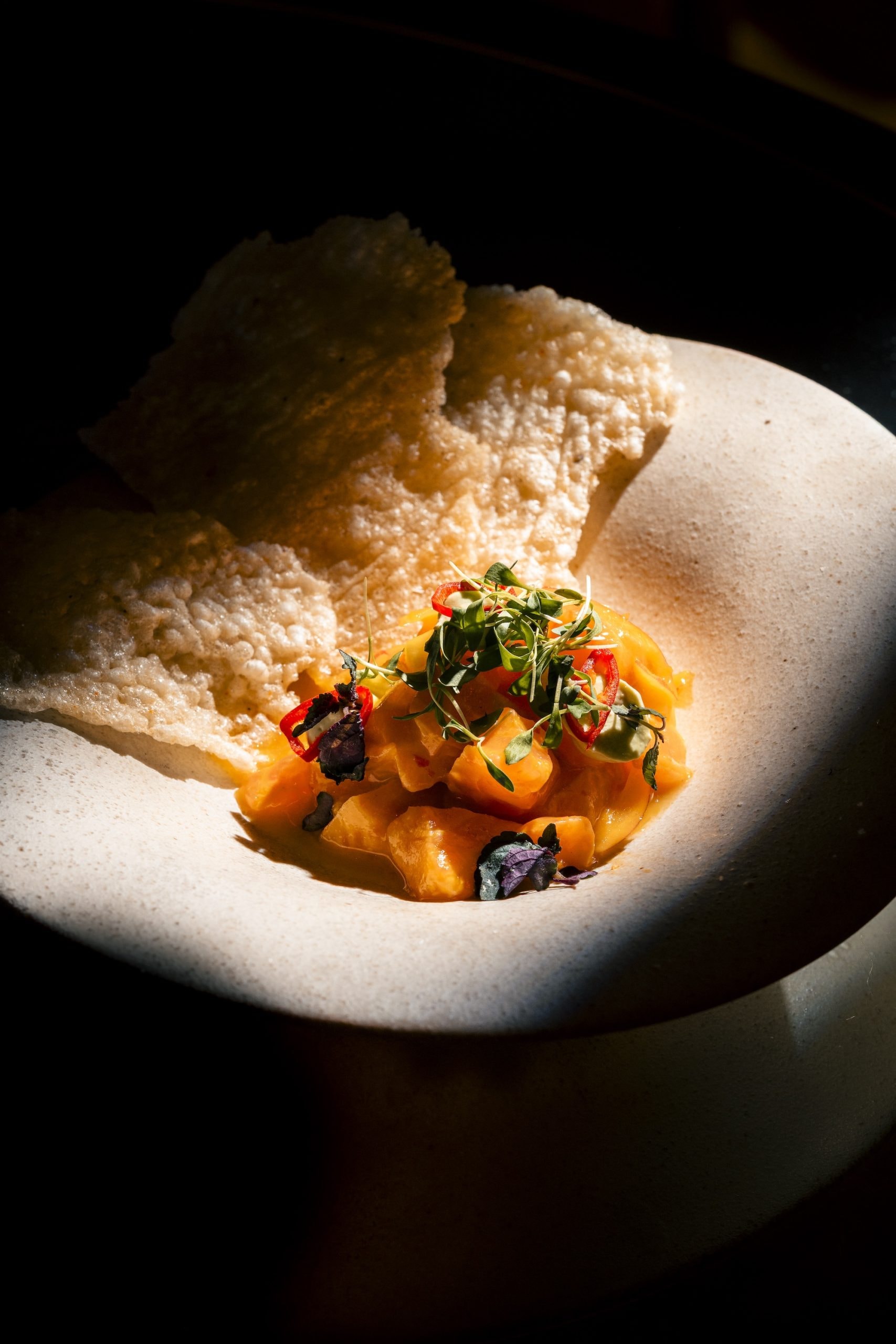 Sexy Fish Miami salmon ceviche — part of the $40 lunch menu available through October 31