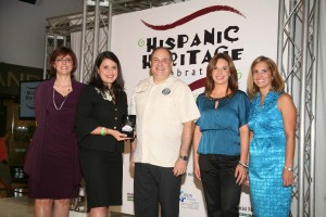 From left to right: “Maria Prado, mall manager, Miami International Mall, Ana Maria Rodriguez, Noche de Honor recipient and director of government and community relations for Baptist Health South Florida, Mayor Juan Carlos Bermudez, City of Doral, Paola Reyes, news anchor, Telemundo 51, Llessir Mendoza, director of mall marketing, Miami International Mall.”
