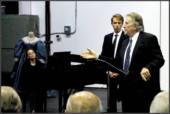 Accompanying pianist Caren Levine, young artist Jonathan Michie and international baritone Sherrill Milnes at  Florida Grand Opera’s Doral Center for a Master Class on May 7, 2011. Photo courtesy of FGO. 