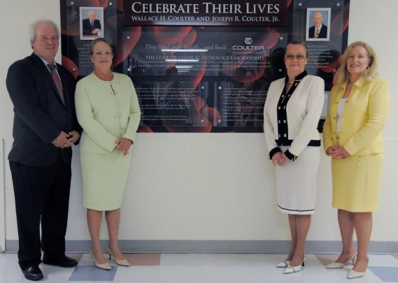 Left to right are Joseph Coulter, Laura Coulter Jones, Beth Ann Morgenthau and Mary Donovan, dedicating the Coulter Clinical Pathology Laboratories at Jackson Memorial Hospital on May 18. 