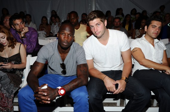NFL players Chad Ochocinco and Jay Cutler attend Mercedes-Benz Fashion Week Swim at The Raleigh on July 14, 2011 in Miami Beach, Florida. (Photo by Michael Buckner/Getty Images for Mercedes-Benz) 