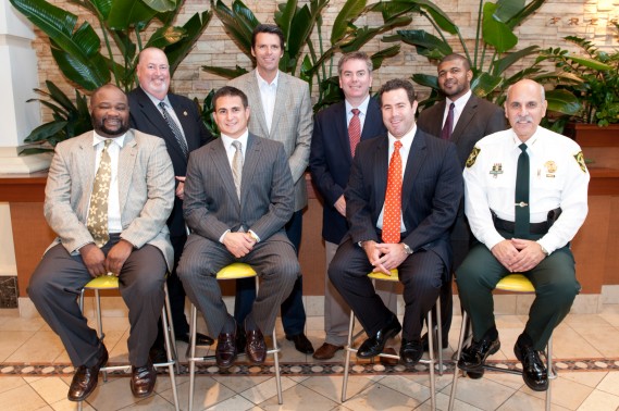 From left to right, standing: Tom Loffredo, Randy Sweers, John Cotter and Tony Ash  From left to right, seated: John Mabry, Philip DeBiasi, Taylor Gang and Sheriff Al Lamberti  Honorees not pictured: Sgt. Michael Kallman and Lt. Robert Furman