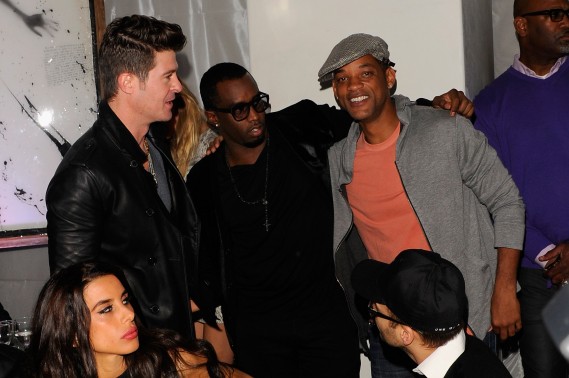  Robin Thicke, Sean Diddy Combs and Will Smith attend Andy Valmorbida, Jimmy Iovine, And Sean "Diddy" Combs, Celebrate Culo By Mazzucco, Presented By VistaJet at Mr. Chow's on December 2, 2011 in Miami, Florida.  (Photo by Andrew H. Walker/Getty Images for Andy Valmorbida)