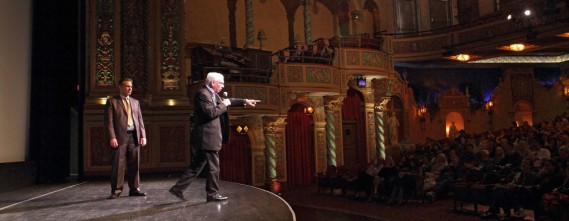 MIFF executive director Jaie Laplante with Terence Davies during the Q&A for  the Gusman Gala screening of The Deep Blue Sea