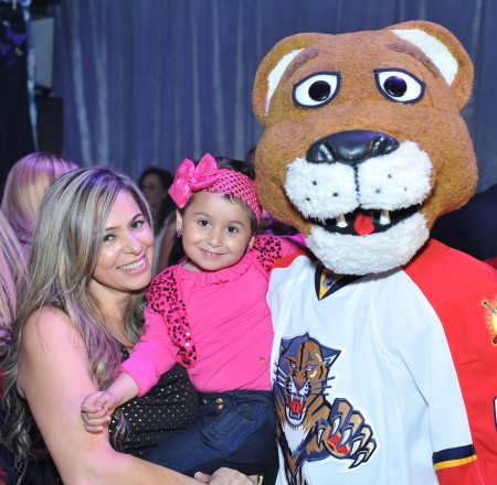 P2. Denise Gomez; Melissa Gomez, 2013 Fancy Jeans Child Honoree; and Florida Panthers Mascot Stanley- Photo Credit-Darryl Nobles