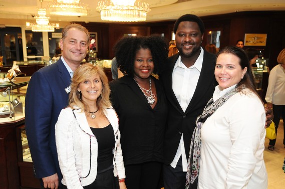 Weston Jewelers owners Ed and Tracey Dikes with STOMP for YAA! Event Chairs Rhonda and Charles and Johnson, and Nathalie Diamantis, VP with Bvlgari