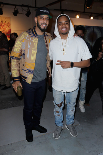 MIAMI, FL - DECEMBER 02: (L-R) Swizz Beatz and Mack Wilds attend No Commission Art Fair & Untameable House Party Concert Series Presented By BACARDI X The Dean Collection - VIP Press Preview on December 2, 2015 in Miami, Florida. (Photo by John Parra/Getty Images for Bacardi)
