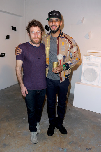MIAMI, FL - DECEMBER 02: (L-R) Artist Dustin Yellin and recording artist/producer Swizz Beatz attend No Commission Art Fair & Untameable House Party Concert Series Presented By BACARDI X The Dean Collection - VIP Press Preview on December 2, 2015 in Miami, Florida. (Photo by John Parra/Getty Images for Bacardi)