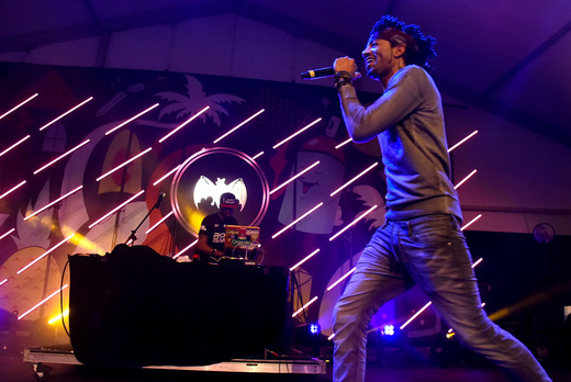 DJ Esco (R) and DJ T-Jizzle (L) perform onstage at The Dean Collection X BACARDI Untameable House Party on December 4, 2015 in Miami, Florida.