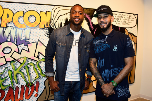 Basketball player Dwyane Wade and Swizz Beatz attends The Dean Collection X BACARDI Untameable House Party on December 3, 2015 in Miami, Florida.