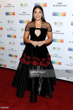 Gina Rodriguez wore Harry Kotlar ruby and diamond ring and Sethi Couture diamond earrings to the 38th Annual Kennedy Center Honors Gala at the Kennedy Center for the Performing Arts on December 6, 2015 in Washington, DC. 