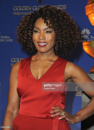 Angela Bassett wore Casa Reale diamond hoop earrings and Le Vian diamond bangles and diamond ring to the 73rd Annual Golden Globe Awards Nominations Announcement at The Beverly Hilton Hotel on December 10, 2015 in Beverly Hills, California.