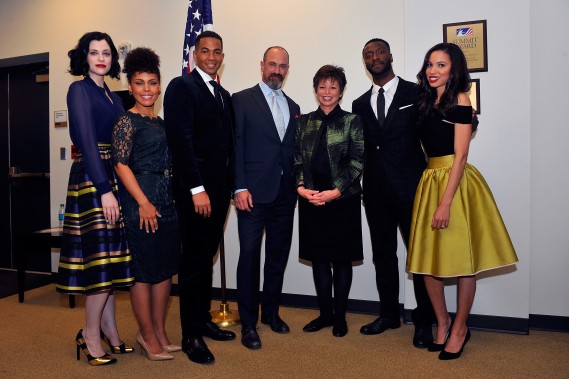 WASHINGTON, DC - FEBRUARY 22:  (L-R) Stars Jessica de Gouw, Amirah Vann, Alano Miller, Chris Meloni, senior advisor to the president Valerie Jarrett, Aldis Hodge and Jurnee Smollett-Bell appear at a screening and panel discussion of WGN America's "Underground" at The White House on February 22, 2016 in Washington, DC.  (Photo by Larry French/Getty Images for WGN America) *** Local Caption *** Jessica de Gouw; Amirah Vann; Alano Miller; Chris Meloni; Valerie Jarrett; Aldis Hodge; Jurnee Smollett-Bell