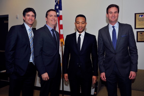 WASHINGTON, DC - FEBRUARY 22:  (L-R) President programming and production Sony Pictures Television Jamie Ehrlicht, president WGN America Matt Cherniss, executive producer John Legend and president programming and production Sony Pictures Television Zack Van Amburg appear at a screening of WGN America's "Underground" at The White House on February 22, 2016 in Washington, DC.  (Photo by Larry French/Getty Images for WGN America) *** Local Caption *** Jamie Ehrlicht; Matt Cherniss; John Legend; Zack VanAmburg