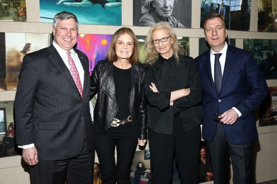 WOMEN: New Portraits by Annie Leibovitz, commissioned by UBS. The Presidio's Crissy Field (649 Old Mason Street, San Francisco). 25 March - 17 April. Pictured: Tom Naratil, President Wealth Management Americas and President, UBS Americas, Gloria Steinem, Annie Leibovitz and Johan Jervøe, Chief Marketing Officer, UBS (UBS)