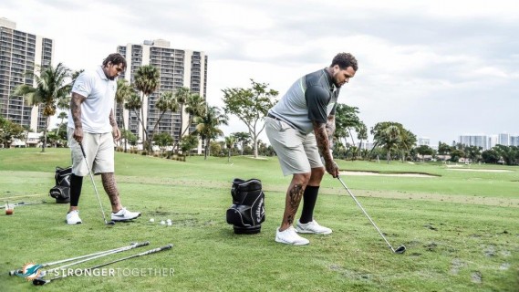 (L-R) Mike and Maurkice Pouncey at the DCC Celebrity Golf Tournament