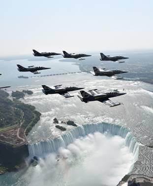 The Breitling Jet Team flies over Niagara Falls
