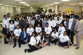 Actors Alano Miller, Aldis Hodge, Amirah Vann and Power Center Academy students, faculty and administrators;