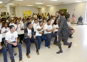 Actor Aldis Hodge and Power Center Academy Students
