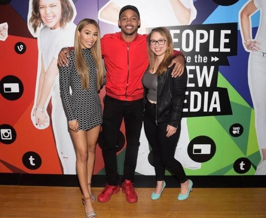 From left, Eva Gutowski, Brandon Armstrong and Laci Green attend the Fullscreen Media NewFront event at the Altman Building on Monday, May 9, 2016 in New York.