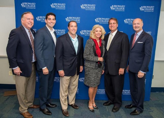 Bob Swindle, President & CEO of Greater Fort Lauderdale Alliance; Jonathan Schwartz, Associate Vice President of Operations Planning and Real Estate at Broward College; Don Cook, Executive Director of Marketing and Strategic Communications at Broward College; Senator Maria Sachs; City of Fort Lauderdale Mayor Jack Seiler and Broward College President J. David Armstrong Jr.