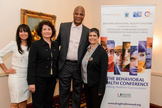 Maria Hernandez, Vice President of Program Operations, United Way of Broward County; Lois Wexler, Broward County Commissioner and Chair of the Behavioral Health Coalition Board of Directors;  Darryl Strawberry, former Major League Baseball All-Star and World Series Champion, best-selling author and the Co-Founder of the Darryl Strawberry Recovery Center and Strawberry Ministries; and Silvia Quintana, LMHC, CAP, Chief Executive Officer of Broward Behavioral Health Coalition