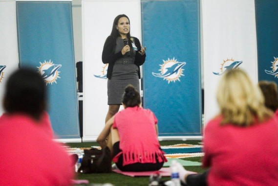  Miami Dolphins Host Yoga with the Fins to Honor Crucial Catch and Breast Cancer Awareness