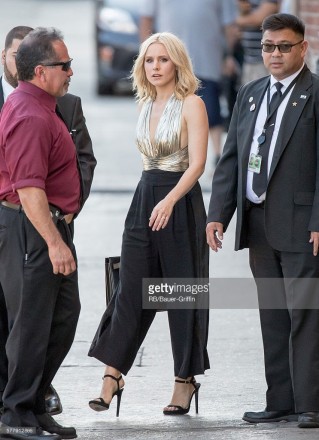 Kristen Bell wore Maria Lucia Hohan FW16 top and pant look and Bavna earrings to 'Jimmy Kimmel Live' on July 19, 2016 in Los Angeles, California.
