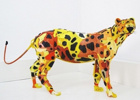 Gilles Cenazandotti (B. 1966 - ) Leopard, 2016, Sculpture with Objects Lost and Found from the Sea, 32 x 62 x 16 inches (Contessa Gallery)