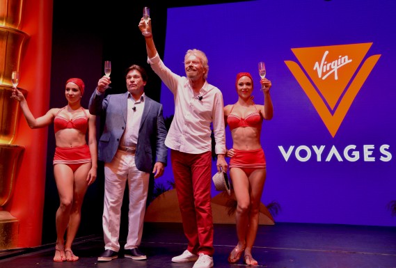 Sir Richard Branson and President & CEO Tom McAlpin unveil Virgin Voyages as the new identity for the company’s cruise line. 