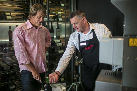 From left to right: Professional Golfer and 9 Time PGA Champion, Stuart Appleby, and Penfolds Red Winemaker Andrew Baldwin attend  the Penfolds Recorking Clinic at The St. Regis Bal Harbour in Miami, FL on Tuesday, October 25th. The Australian winery has been providing its famed Recorking Clinic service to wine collectors around the world since 1991, with over 130,000 bottles certified since the program’s inception. Photo Credit: Rodolfo Benitez