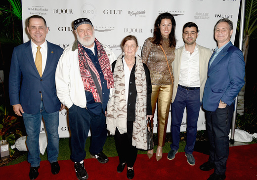 Mayor of Miami Beach Philip Levine, Bruce Weber, Nan Bush, Lolita Petrossov, CEO of JetSmarter Sergey Petrossov and Founder of DuJour Jason Binn attend the DuJour Media, Gilt & JetSmarter party to kick off Art Basel at The Confidante on November 30, 2016 in Miami Beach, Florida. (Photo by Gustavo Caballero/Getty Images for DuJour)