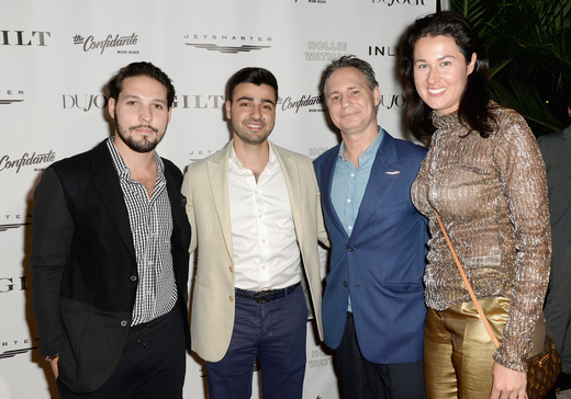 Guest, CEO of JetSmarter Sergey Petrossov, Founder of DuJour Jason Binn and Lolita Petrossov attend the DuJour Media, Gilt & JetSmarter party to kick off Art Basel at The Confidante on November 30, 2016 in Miami Beach, Florida. (Photo by Gustavo Caballero/Getty Images for DuJour)