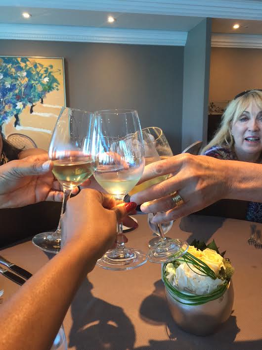 Maria Navas (Azamara PR), Gerry Barker, Daedrian McNaughton, Arlene Satchell, Pamela Barker at Aqualina restaurant onboard Azamara Quest in Port Miami