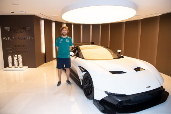 Former F1 Champion, Sebastian Vettel, admires the real estate at Aston Martin Residences in Miami