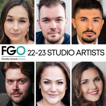 Top row (left to right): Erin Alford, Mezzo-soprano. Charles Calotta, Tenor. Phillip Lopez, Bass-Baritone. Bottom row (left to right): Joseph McBrayer, Tenor. Page Michels, Soprano. Ashley Shalna, Soprano.