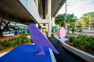 Airbnb and Nasdaq have teamed up with beloved local Miami artist Typoe to create a new public sculpture garden on The Underline to serve as a living, breathing space for connection and belonging.
