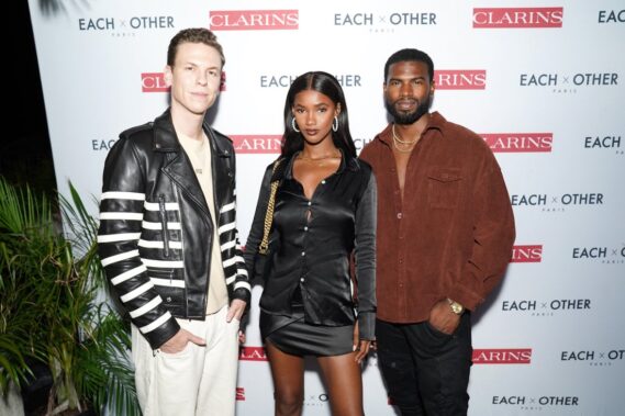 "MIAMI BEACH, FLORIDA - NOVEMBER 30: (L-R) Luca Petry, Mariama Diallo, and Broderick Hunter attend Clarins & Each X Other Miami Art Basel celebration at Gitano on November 30, 2022 in Miami Beach, Florida. (Photo by Mark Sagliocco/Getty Images for Each x Other )"