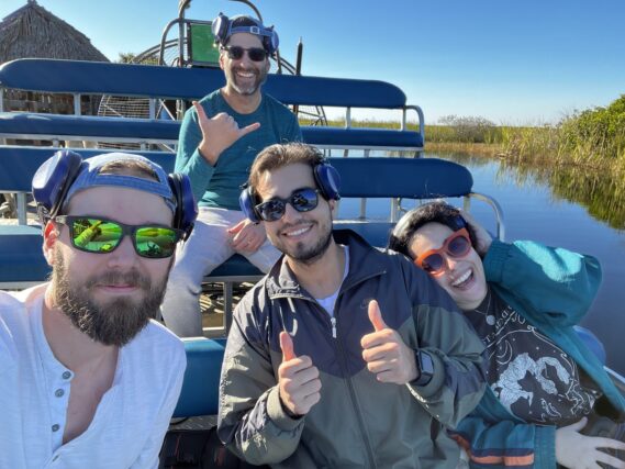 BTS of the film "Christmas in Ochopee" Pictured (left to right up front) Kevin Berriz (Cinematographer), Carlos Arroyo (Gaffer), Flor Portieri (Assistant Camera)