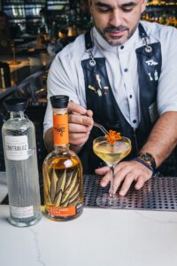 Pal Carajillo Cocktail (Ingredients: Milagro Silver, Contraluz Mezcal, Hagave Spiced Nectar, Fair coffee liquor, Liq 43, sour AF lime)