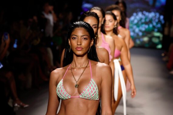 MIAMI BEACH, FLORIDA - JUNE 09: Models walk the runway for the Sinesia Karol Fashion Show during Paraiso Miami Swim Week at The Paraiso Tent on June 09, 2023 in Miami Beach, Florida. (Photo by Frazer Harrison/Getty Images for Sinesia Karol)