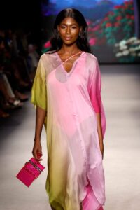 MIAMI BEACH, FLORIDA - JUNE 09: A model walks the runway for the Sinesia Karol Fashion Show during Paraiso Miami Swim Week at The Paraiso Tent on June 09, 2023 in Miami Beach, Florida. (Photo by Frazer Harrison/Getty Images for Sinesia Karol)