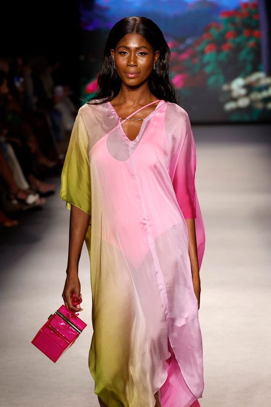 MIAMI BEACH, FLORIDA - JUNE 09: A model walks the runway for the Sinesia Karol Fashion Show during Paraiso Miami Swim Week at The Paraiso Tent on June 09, 2023 in Miami Beach, Florida. (Photo by Frazer Harrison/Getty Images for Sinesia Karol)