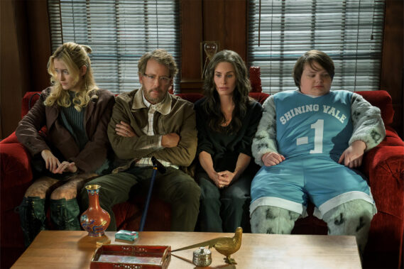 Pictured above (L to R): Gus Birney as “Gaynor Phelps,” Greg Kinnear as “Terry Phelps,” Courteney Cox as “Pat Phelps,” and Dylan Gage as “Jake Phelps.”