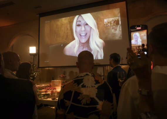 Lori Greiner, famed television personality, entrepreneur, and investor on Shark Tank. unveiled the record-breaking charcuterie board, inspired by Boarderie's best-selling Arte board, measuring 20 feet by 14 feet on Wednesday, Oct. 4, 2023, in Palm Beach, Fla. (James McEntee/AP Images for Boarderie)