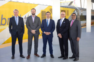 Brightline Founder Wes Edens, President Patrick Goddard, U.S. Department of Transportation Secretary Pete Buttigieg, CEO Mike Reininger