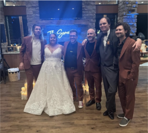 FROM L TO R: Taking Back Sunday's Adam Lazzara, Sammi Seman (Bride), Taking Back Sunday touring member Nathan Cogan, Taking Back Sunday’s Shaun Cooper, Adam Seman (Groom), Taking Back Sunday's John Nolan Photo Credit: Seman Wedding